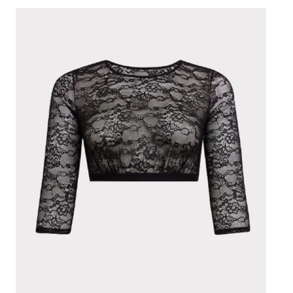 BLACK LACE ELBOW SLEEVE UNDER-IT-ALL CROP TOP - Picture 4 of 6